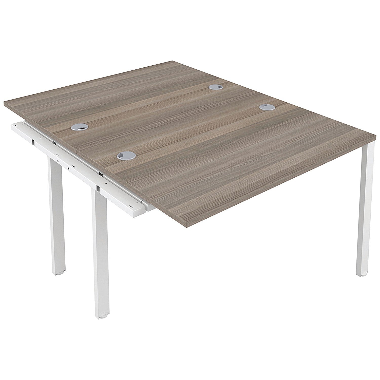 Jemini 2 Person Bench Desk Extension, Back to Back, 2 x 1600mm (800mm Deep), White Frame, Grey Oak Easy2Order : KF809333