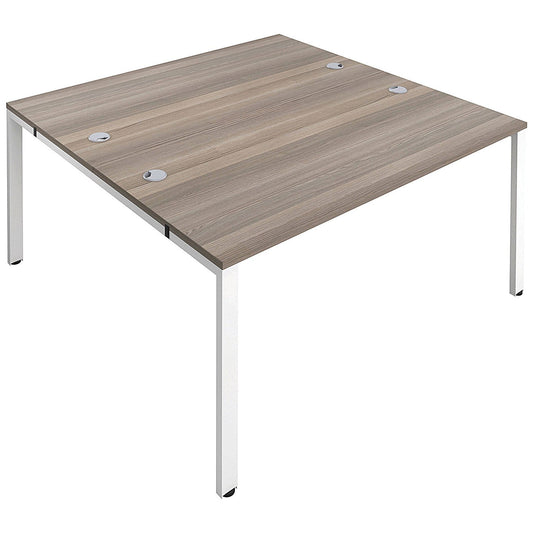 Jemini 2 Person Bench Desk, Back to Back, 2 x 1600mm (800mm Deep), White Frame, Grey Oak Easy2Order : KF809395