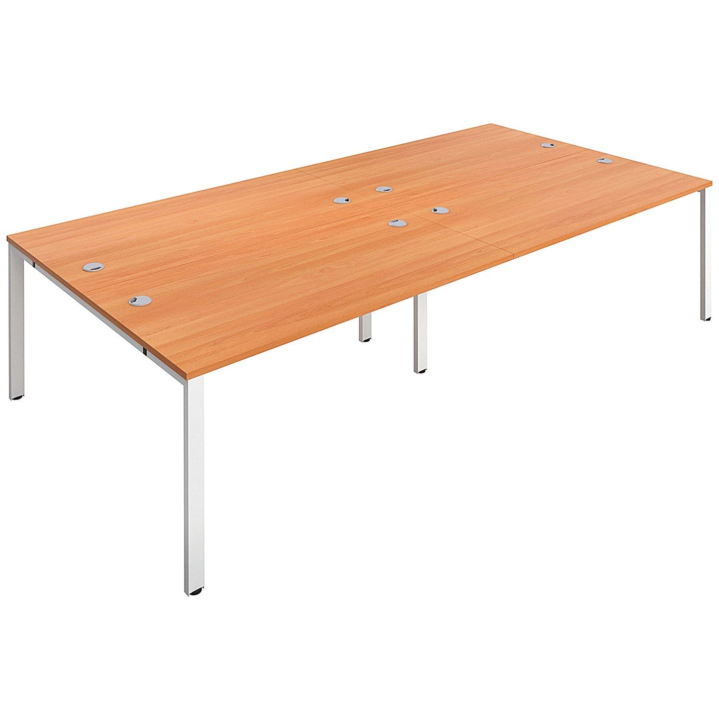 Jemini 4 Person Bench Desk, Back to Back, 4 x 1600mm (800mm Deep), White Frame, Beech Easy2Order : KF809449