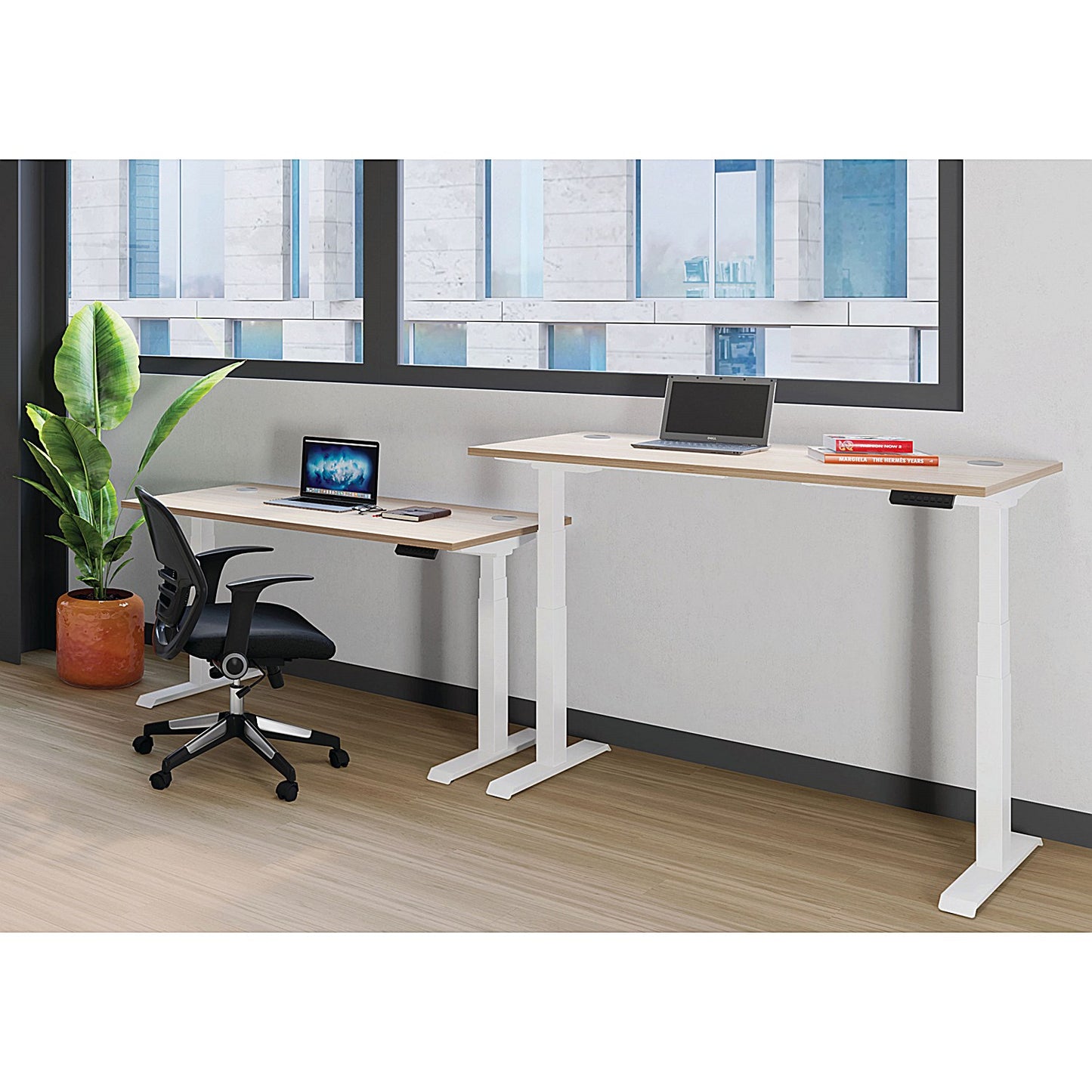 Jemini Sit-Stand Desk, White Leg, 1200mm, White Top