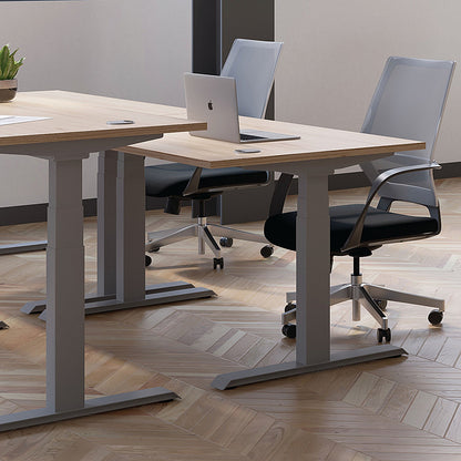 Jemini Sit-Stand Desk, White Leg, 1400mm, Maple Top