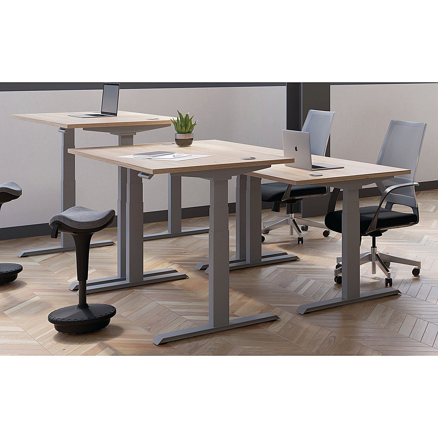 Jemini Sit-Stand Desk, White Leg, 1400mm, White Top