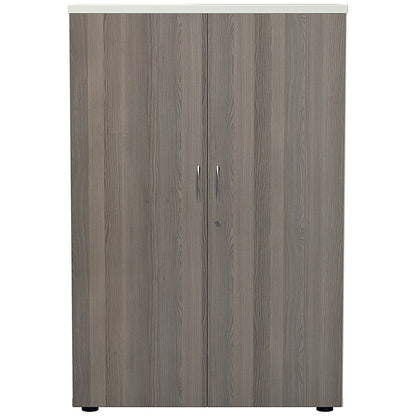 Jemini Two-Tone Medium Cupboard, 3 Shelves, 1200mm High, Grey Oak and White