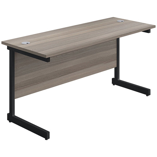 Jemini 1400mm Slim Rectangular Desk, Black Single Upright Cantilever Legs, Grey Oak Easy2Order : KF810650