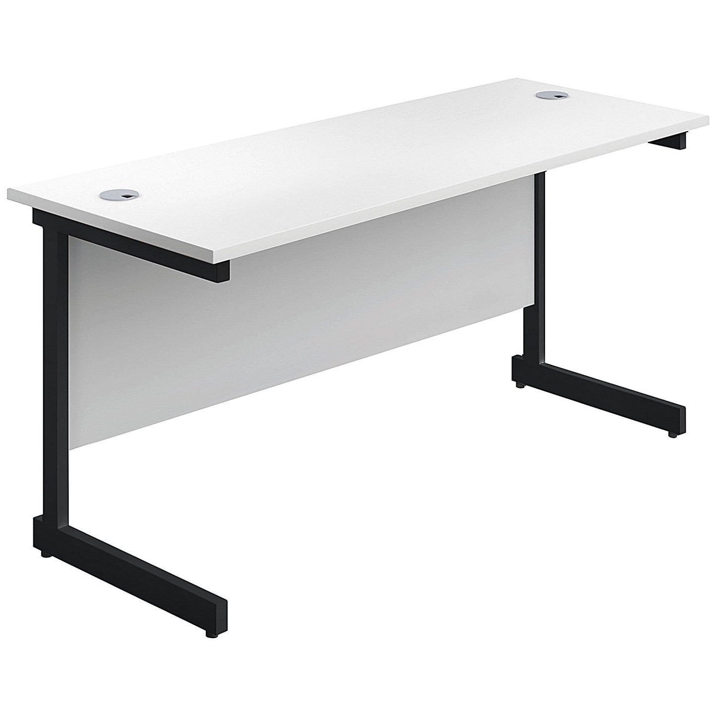 Jemini 1400mm Slim Rectangular Desk, Black Single Upright Cantilever Legs, White Easy2Order : KF810681