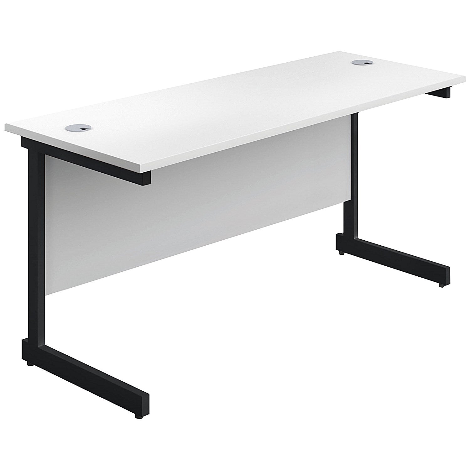 Jemini 1400mm Slim Rectangular Desk, Black Single Upright Cantilever Legs, White Easy2Order : KF810681