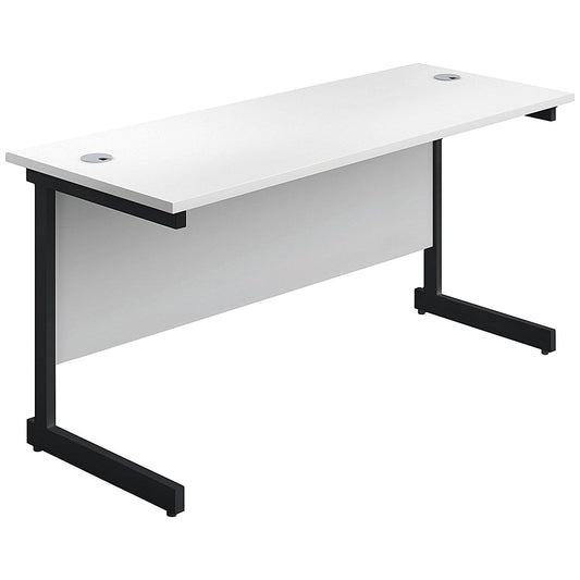 Jemini 1400mm Slim Rectangular Desk, Black Single Upright Cantilever Legs, White Easy2Order : KF810681