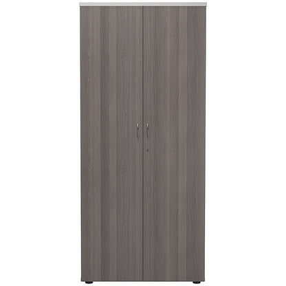 Jemini Two-Tone Tall Cupboard, 4 Shelves, 1800mm High, Grey Oak and White
