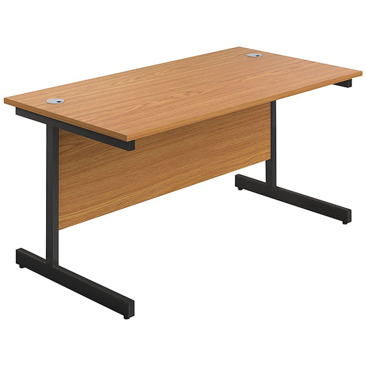 Jemini 1400mm Rectangular Desk, Black Single Upright Cantilever Legs, Oak Easy2Order : KF810773