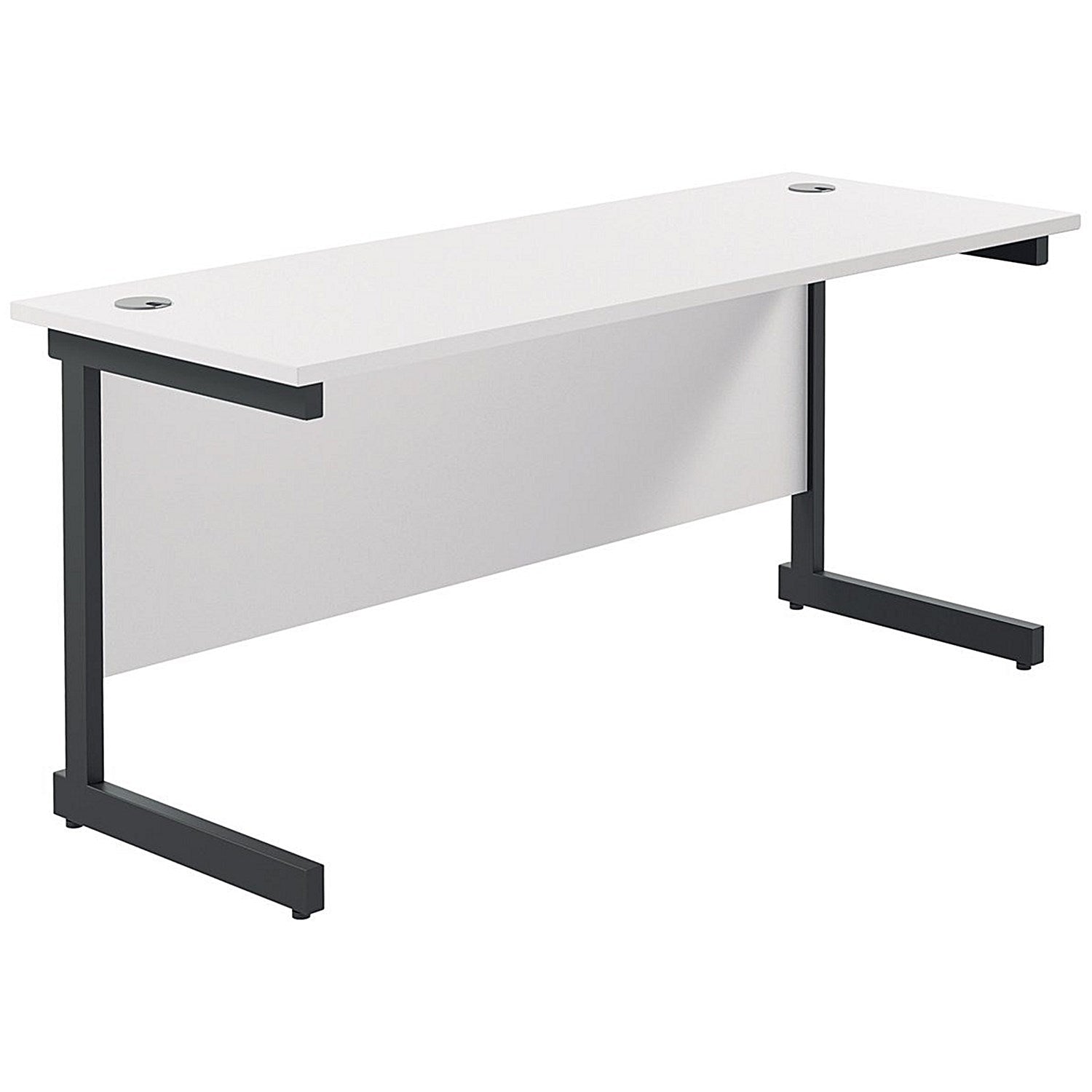Jemini 1600mm Slim Rectangular Desk, Black Single Upright Cantilever Legs, White Easy2Order : KF810858