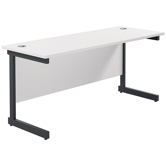 Jemini 1600mm Slim Rectangular Desk, Black Single Upright Cantilever Legs, White Easy2Order : KF810858