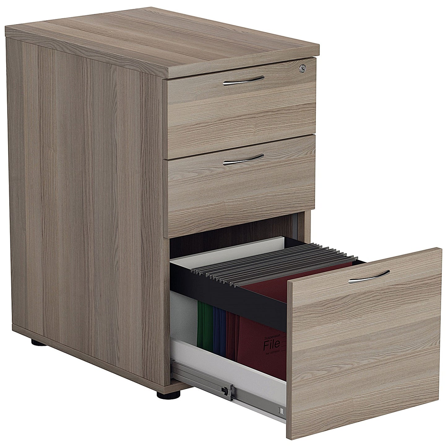 First 3 Drawer Desk High Pedestal, 600mm Deep, Grey Oak