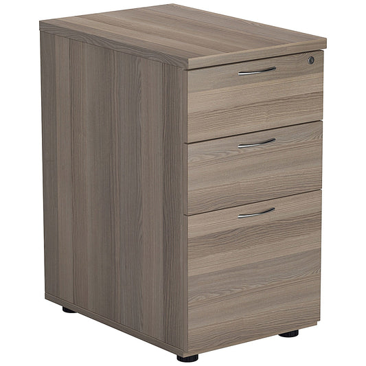 First 3 Drawer Desk High Pedestal, 600mm Deep, Grey Oak