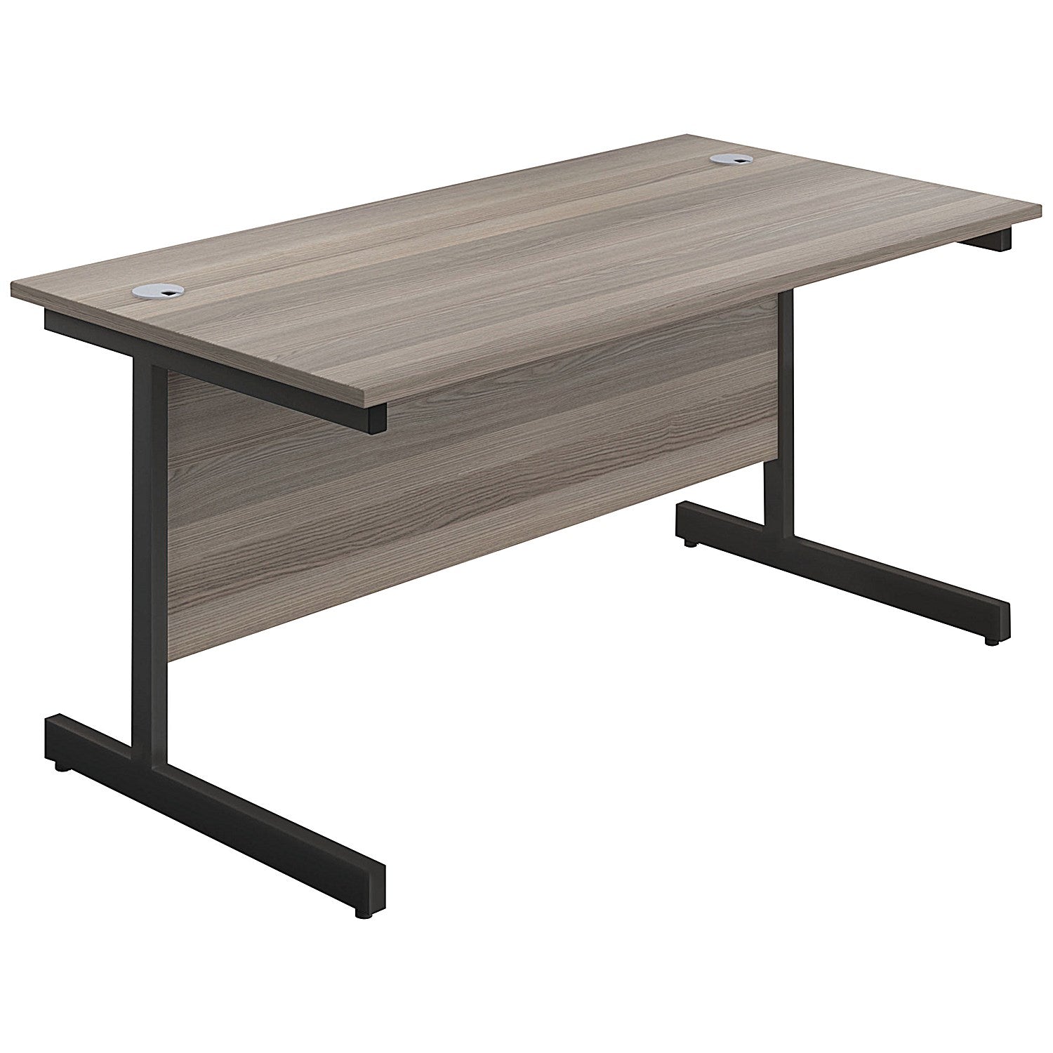 Jemini 1600mm Rectangular Desk, Black Single Upright Cantilever Legs, Grey Oak Easy2Order : KF810896
