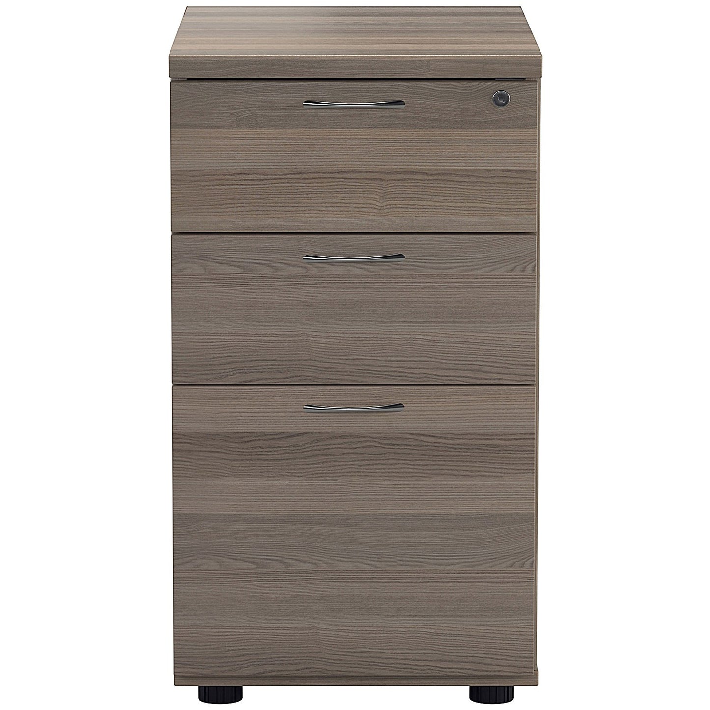 First 3 Drawer Desk High Pedestal, 800mm Deep, Grey Oak