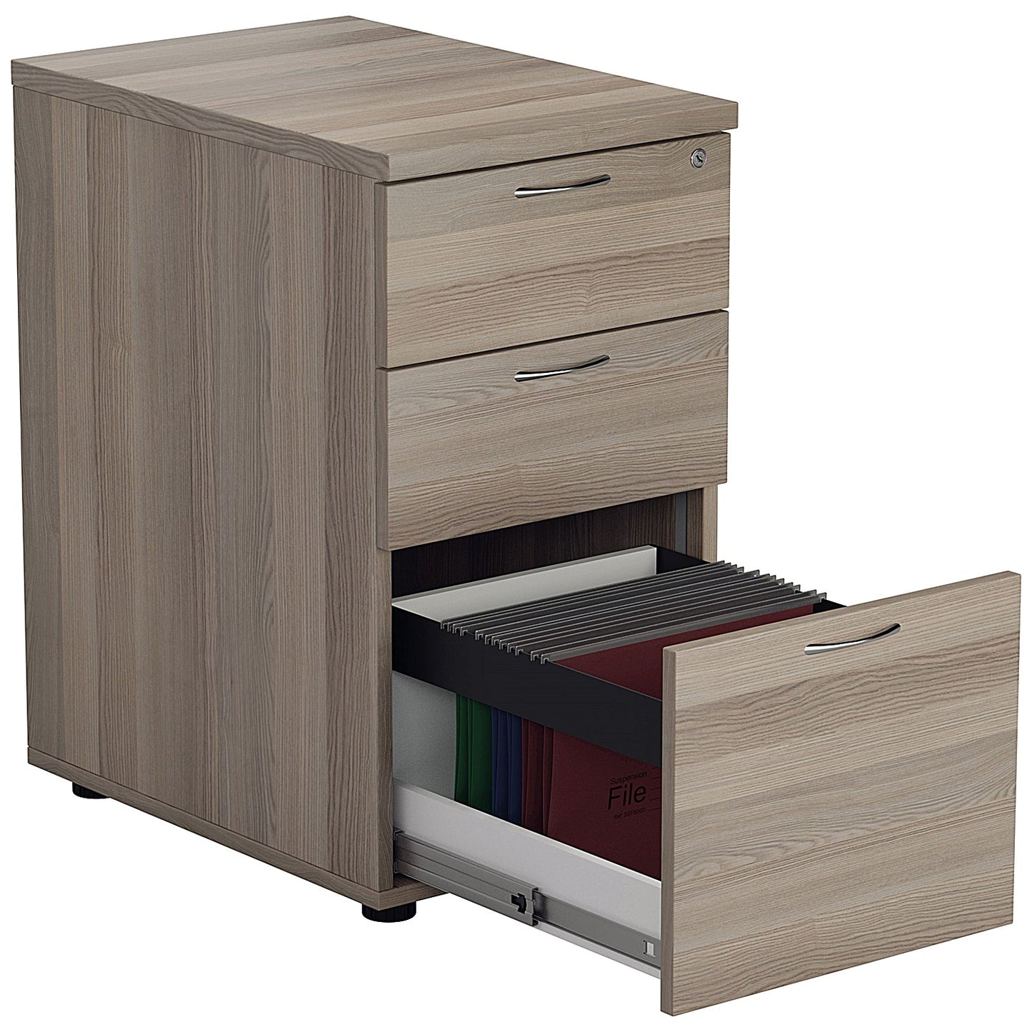 First 3 Drawer Desk High Pedestal, 800mm Deep, Grey Oak