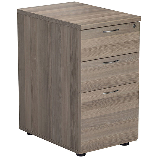 First 3 Drawer Desk High Pedestal, 800mm Deep, Grey Oak