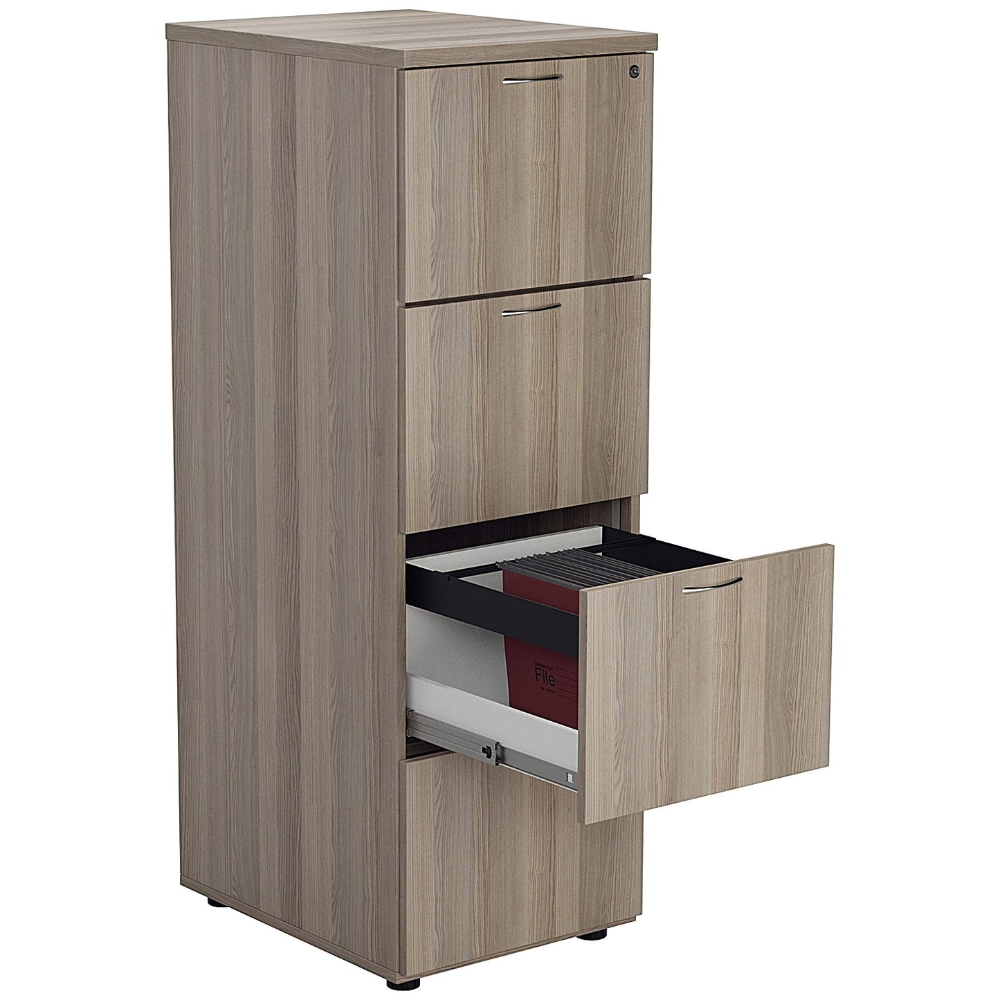 First Foolscap Filing Cabinet, 4 Drawer, Grey Oak