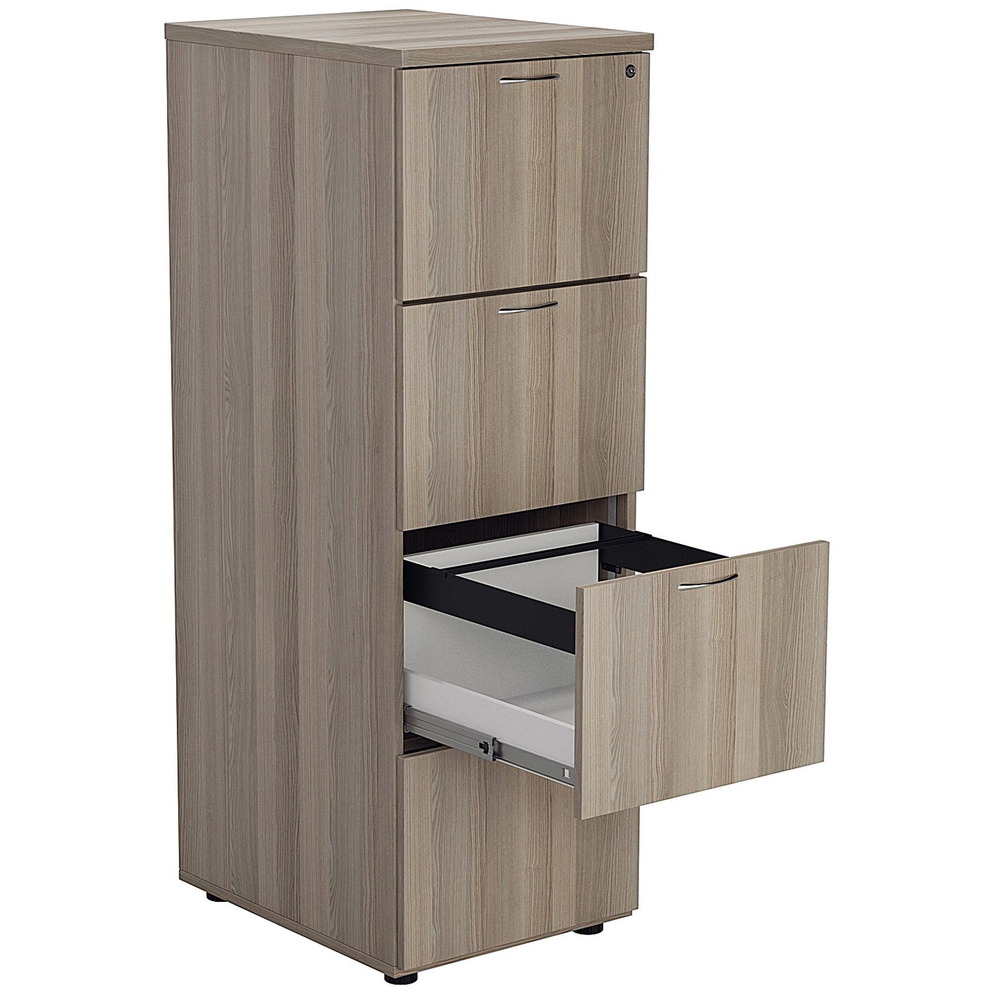 First Foolscap Filing Cabinet, 4 Drawer, Grey Oak