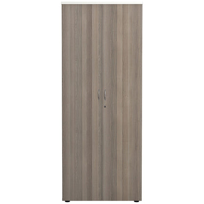 Jemini Two-Tone Extra Tall Cupboard, 4 Shelves, 2000mm High, Grey Oak and White