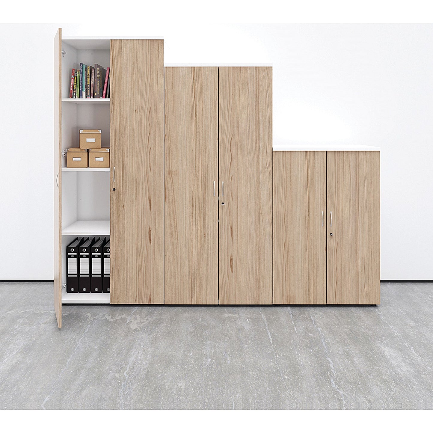 Jemini Two-Tone Extra Tall Cupboard, 4 Shelves, 2000mm High, Grey Oak and White