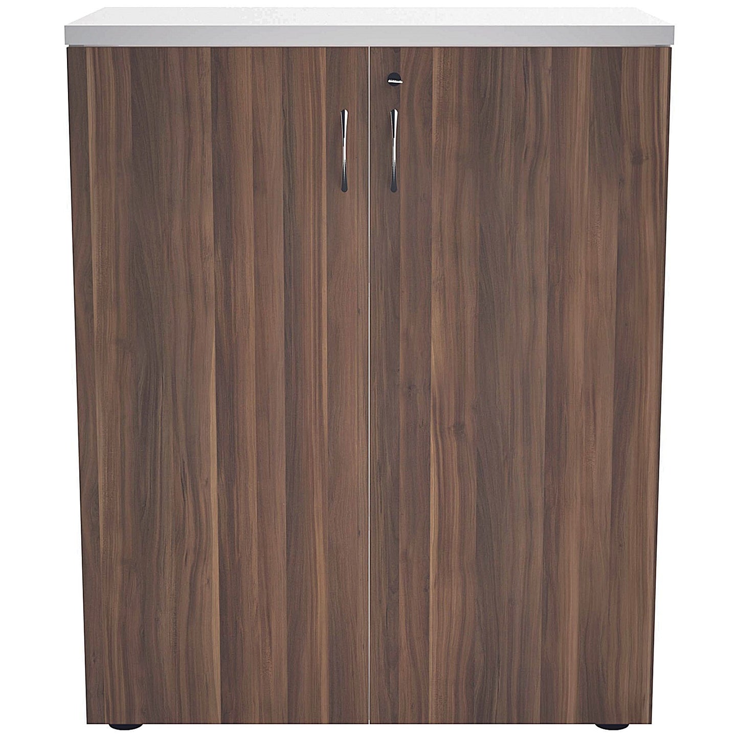 Jemini Two-Tone Desk High Cupboard, 1 Shelf, 730mm High, Walnut and White