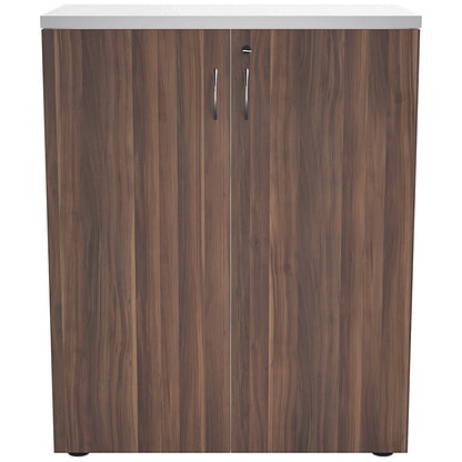 Jemini Two-Tone Desk High Cupboard, 1 Shelf, 730mm High, Walnut and White