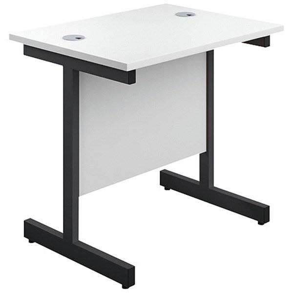 Jemini 800mm Slim Rectangular Desk, Black Single Upright Cantilever Legs, White Easy2Order : KF819530