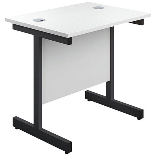 Jemini 800mm Slim Rectangular Desk, Black Single Upright Cantilever Legs, White Easy2Order : KF819530