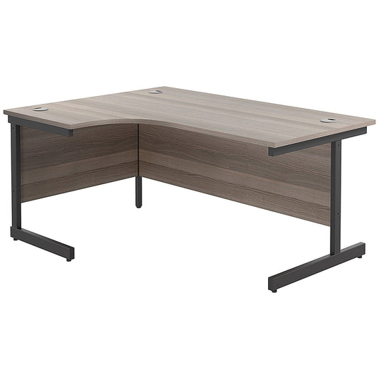 Jemini 1600mm Corner Desk, Left Hand, Black Single Upright Cantilever Legs, Grey Oak Easy2Order : KF819646