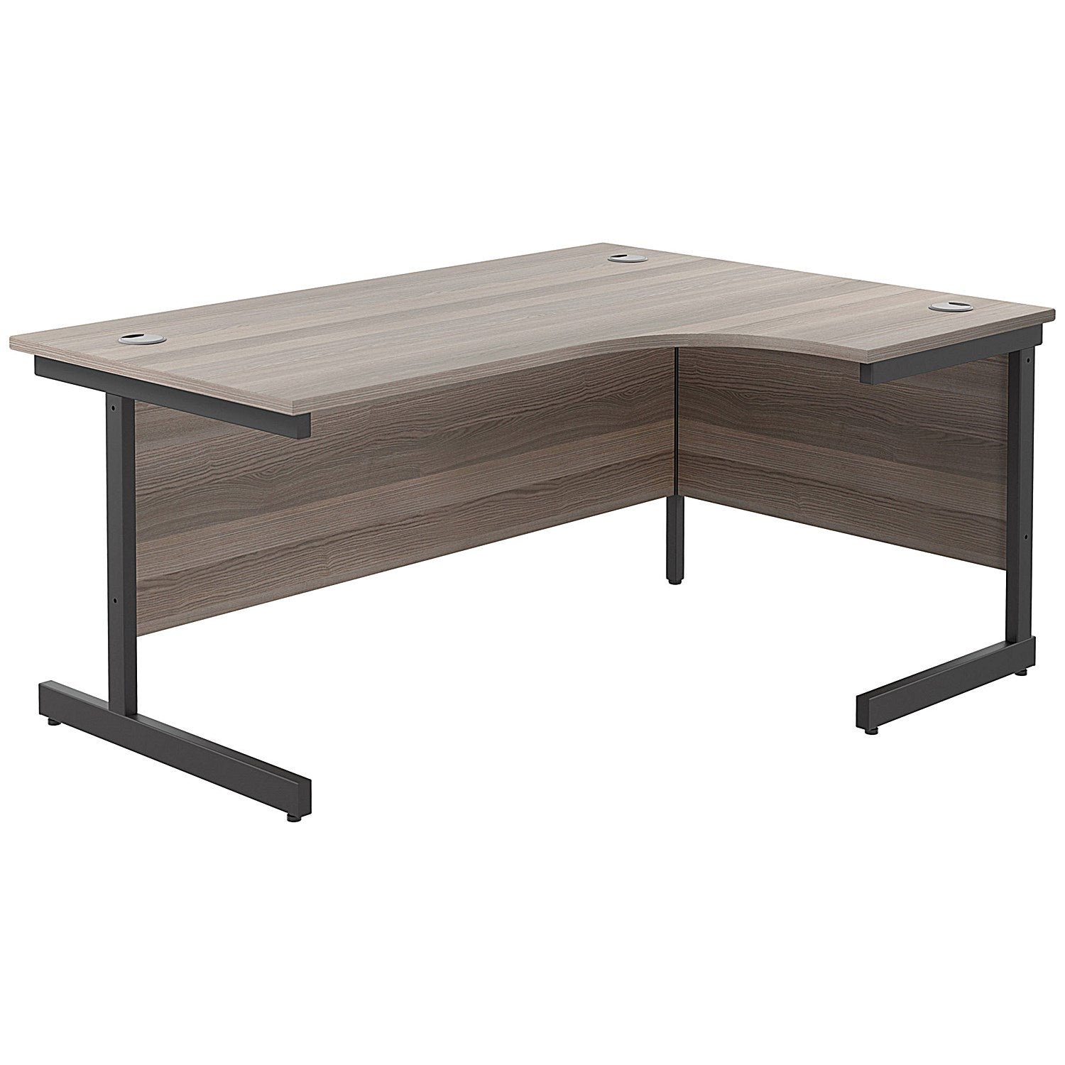 Jemini 1600mm Corner Desk, Right Hand, Black Single Upright Cantilever Legs, Grey Oak Easy2Order : KF819714