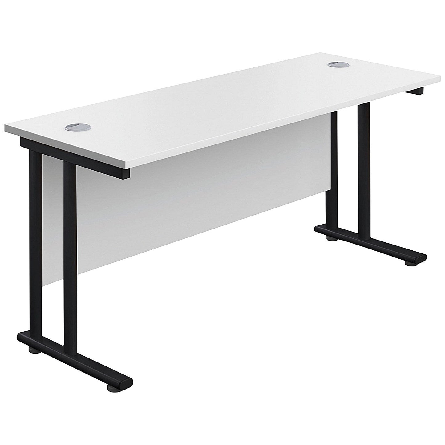 Jemini 1600mm Slim Rectangular Desk, Black Double Upright Cantilever Legs, White Easy2Order : KF820123