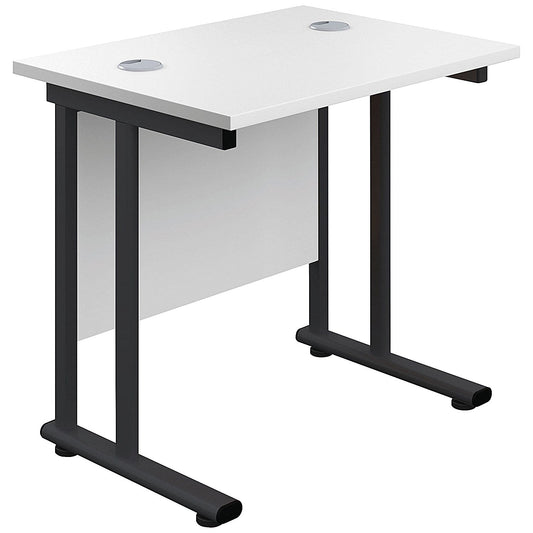 Jemini 800mm Slim Rectangular Desk, Black Double Upright Cantilever Legs, White Easy2Order : KF820369