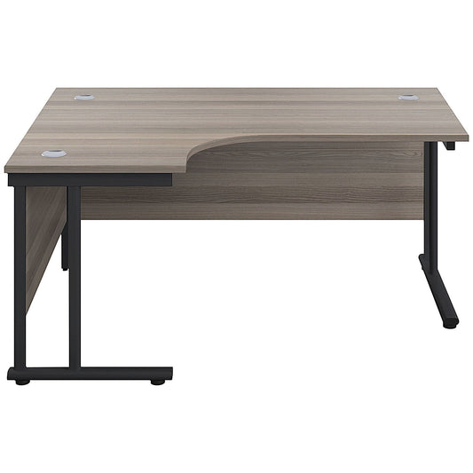 Jemini 1600mm Corner Desk, Left Hand, Black Double Upright Cantilever Legs, Grey Oak Easy2Order : KF820390