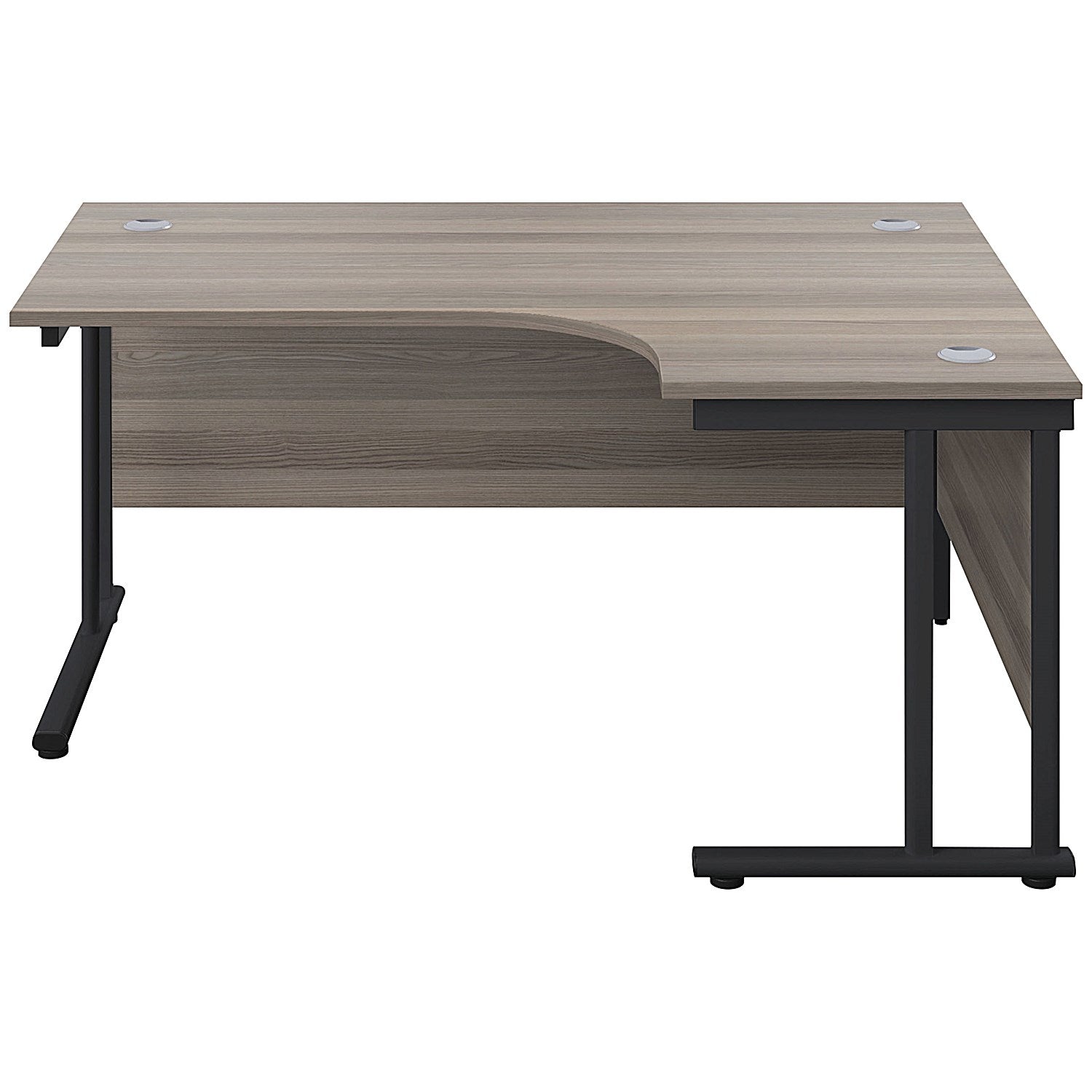 Jemini 1600mm Corner Desk, Right Hand, Black Double Upright Cantilever Legs, Grey Oak Easy2Order : KF820451
