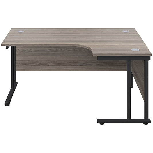 Jemini 1600mm Corner Desk, Right Hand, Black Double Upright Cantilever Legs, Grey Oak Easy2Order : KF820451