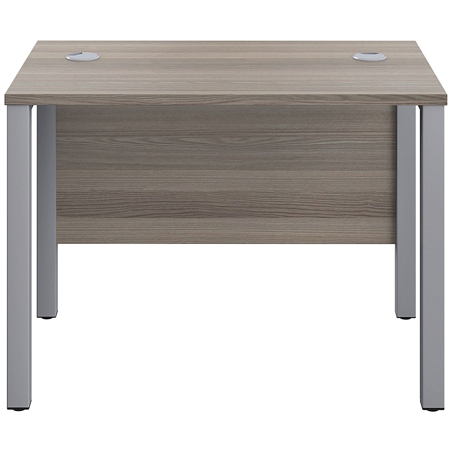 Jemini 1000mm Slim Rectangular Desk, Silver Goal Post Legs, Grey Oak