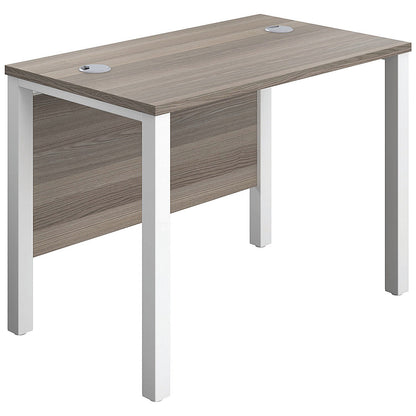 Jemini 1000mm Slim Rectangular Desk, White Goal Post Leg, Grey Oak