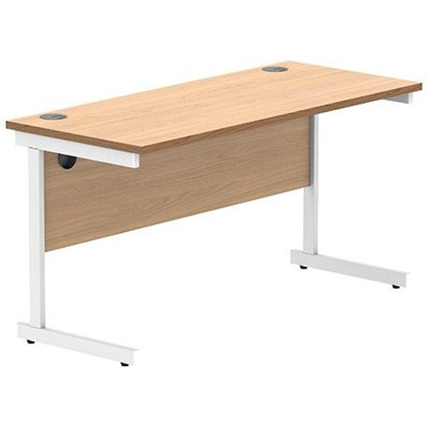 Polaris 1400mm Slim Rectangular Desk, White Cantilever Leg, Beech Easy2Order : KF821610