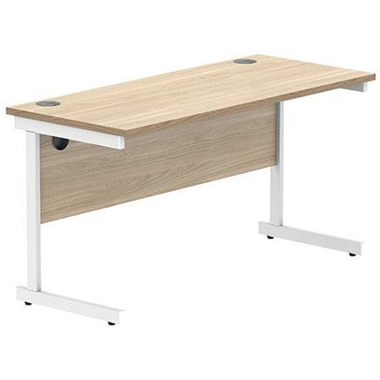 Polaris 1400mm Slim Rectangular Desk, White Cantilever Leg, Oak Easy2Order : KF821730