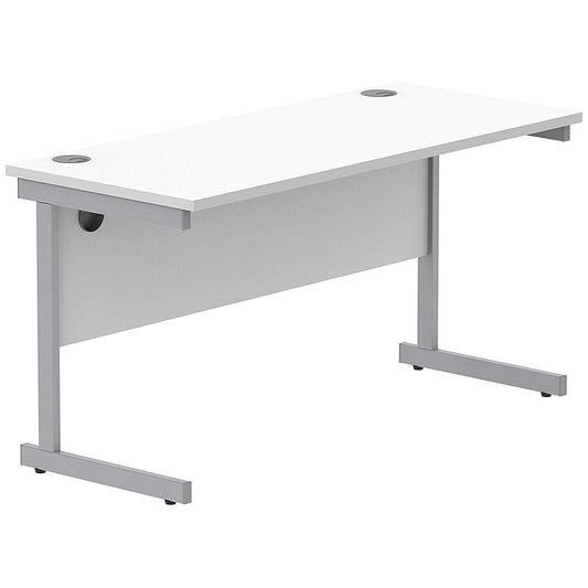 Polaris 1400mm Slim Rectangular Desk, Silver Cantilever Leg, White Easy2Order : KF821790