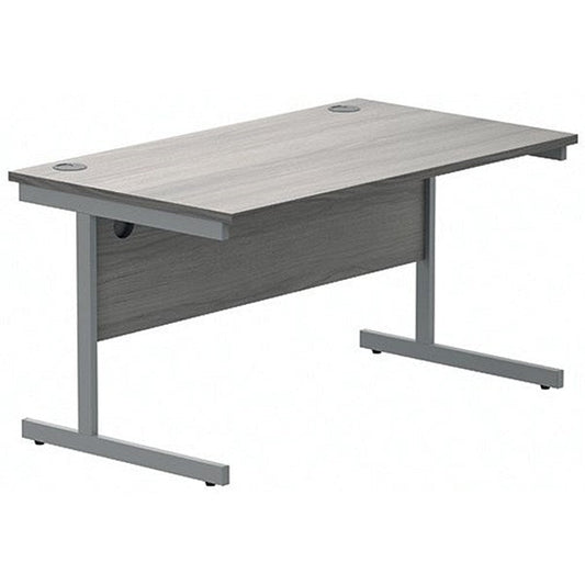 Polaris 1400mm Rectangular Desk, Silver Cantilever Leg, Grey Oak Easy2Order : KF821940