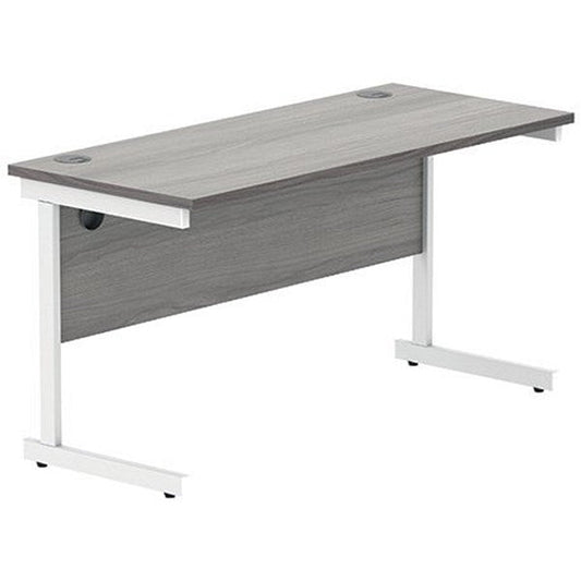 Polaris 1400mm Slim Rectangular Desk, White Cantilever Leg, Grey Oak Easy2Order : KF821970