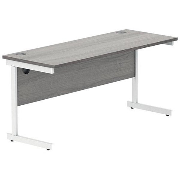 Polaris 1600mm Slim Rectangular Desk, White Cantilever Leg, Grey Oak Easy2Order : KF821980