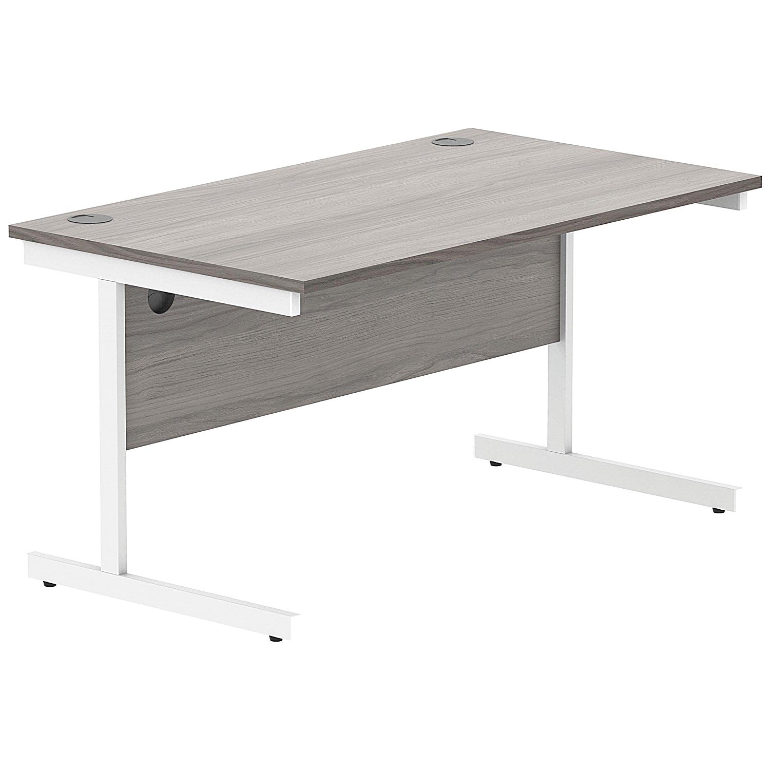 Polaris 1400mm Rectangular Desk, White Cantilever Leg, Grey Oak Easy2Order : KF822000