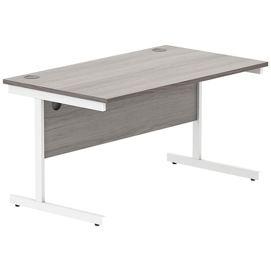 Polaris 1400mm Rectangular Desk, White Cantilever Leg, Grey Oak Easy2Order : KF822000