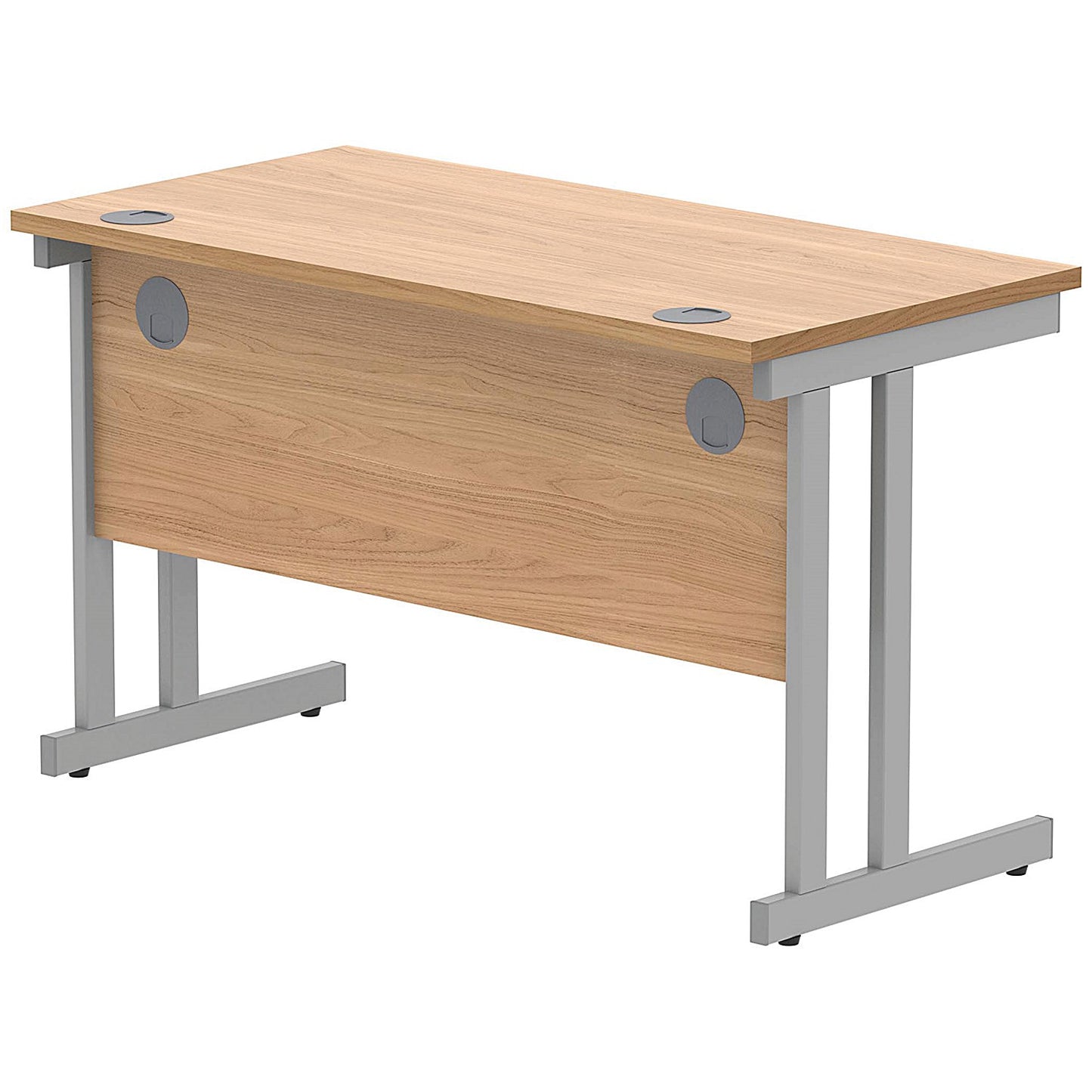 Polaris 1200mm Slim Rectangular Desk, Silver Cantilever Leg, Beech