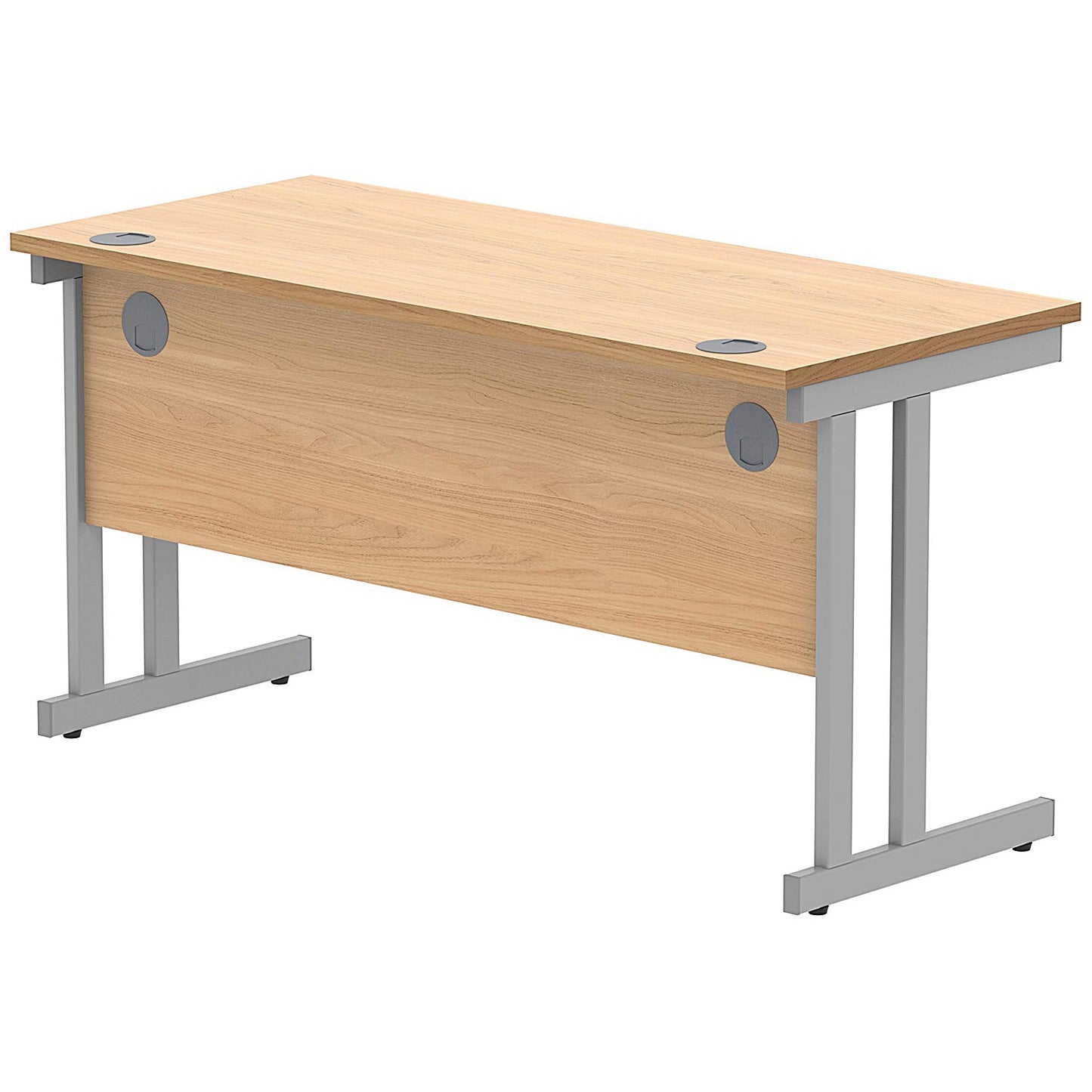 Polaris 1400mm Slim Rectangular Desk, Silver Cantilever Leg, Beech