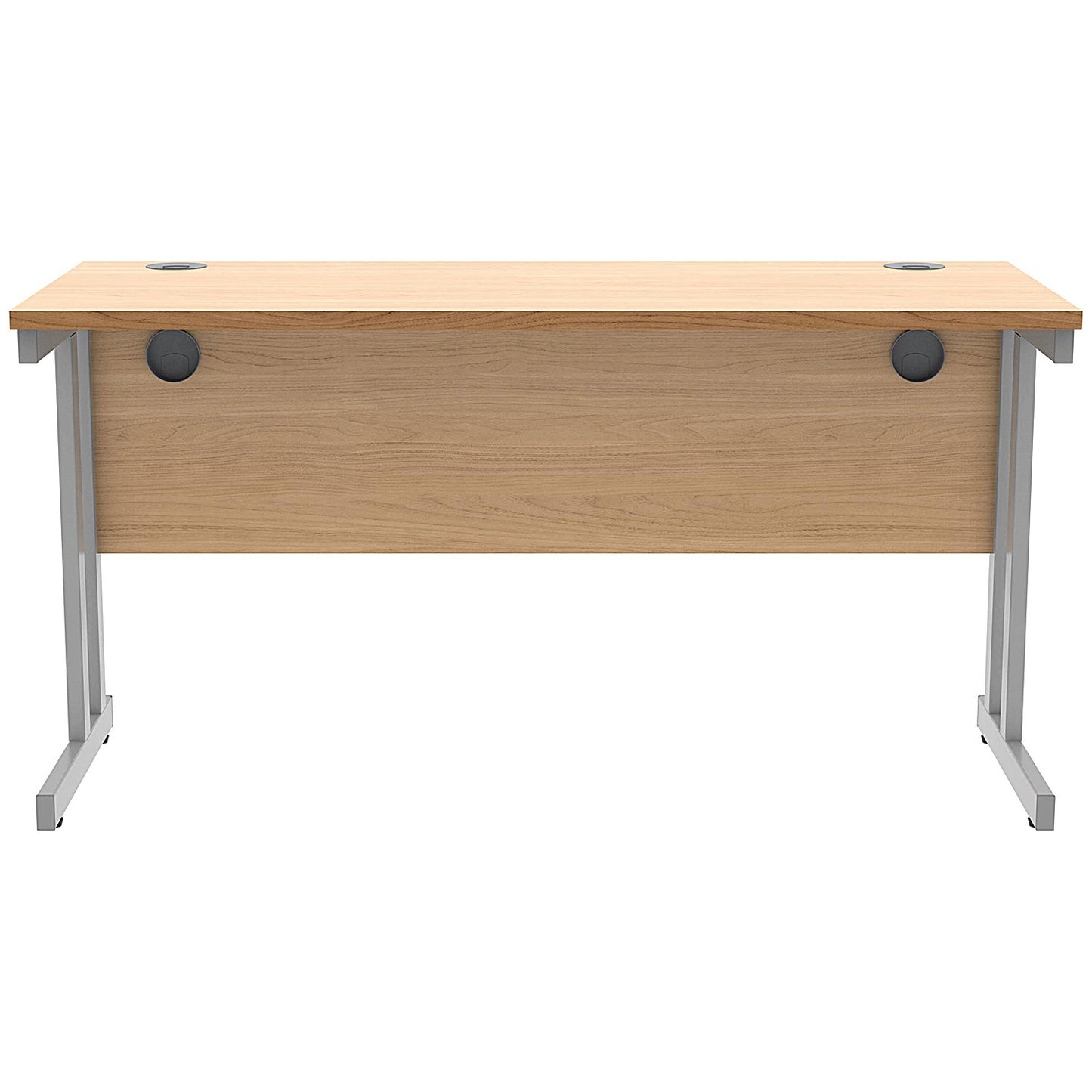 Polaris 1400mm Slim Rectangular Desk, Silver Cantilever Leg, Beech