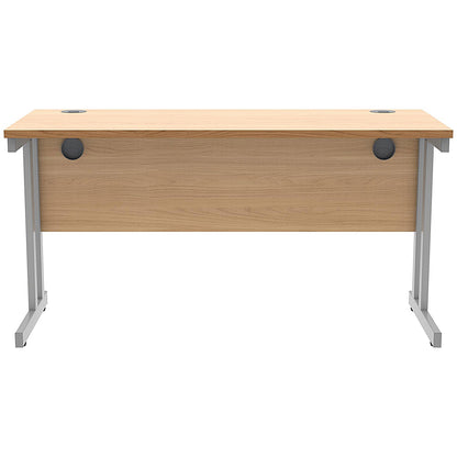 Polaris 1400mm Slim Rectangular Desk, Silver Cantilever Leg, Beech